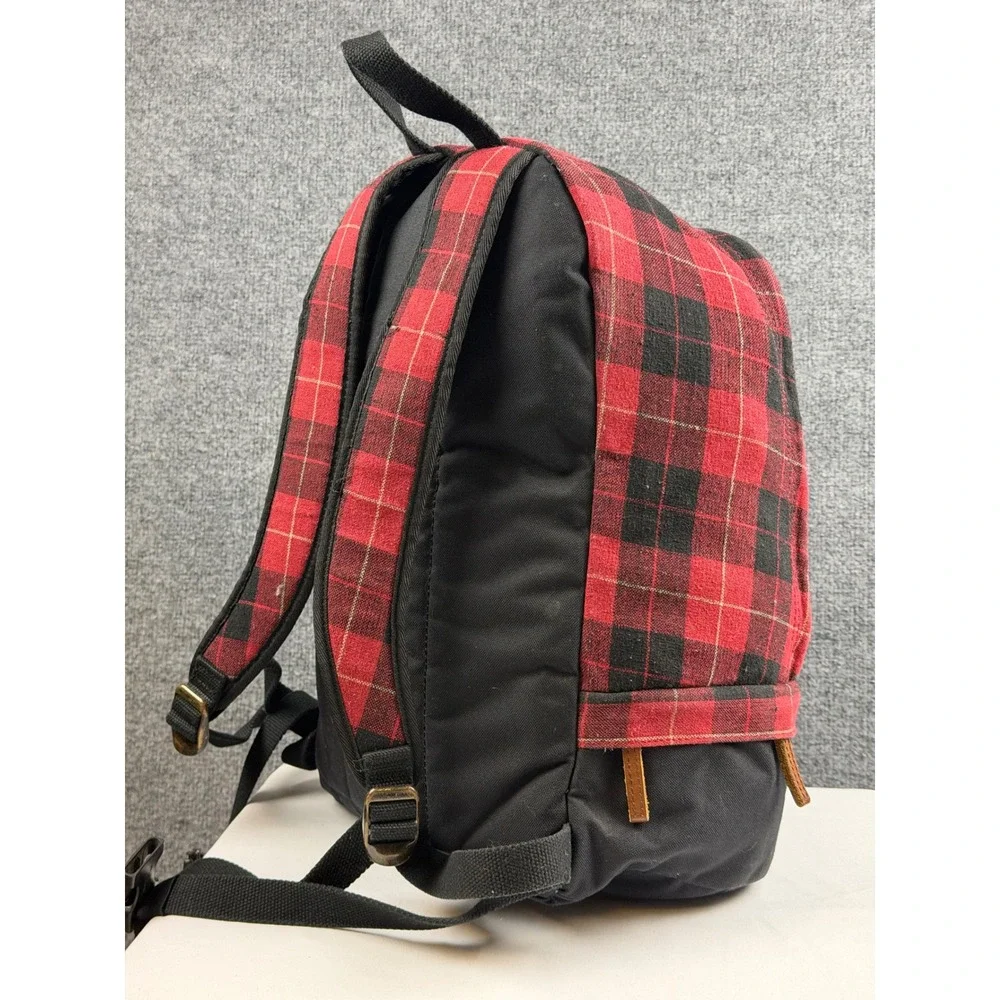 Vintage LL Bean Buffalo Plaid Backpack Red Black Wool Canvas Laptop Daypack EUC
